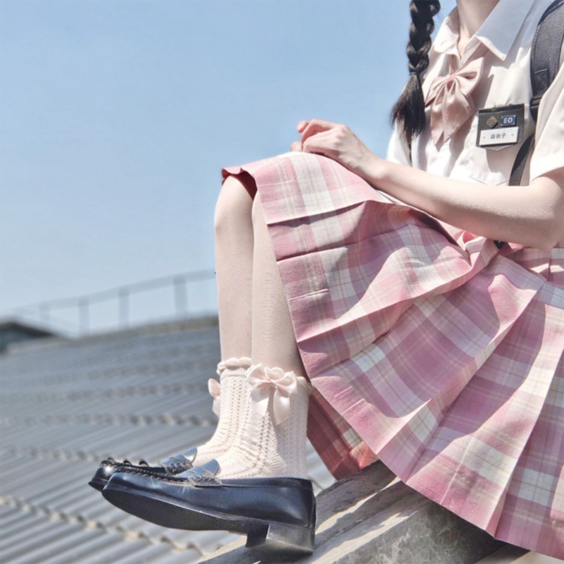 Xiangbao Vớ Cotton Dệt Kim Cổ Cao Vừa Kẻ Sọc Phối Nơ Phong Cách Lolita Nhật Bản Ngọt Ngào Cho Nữ