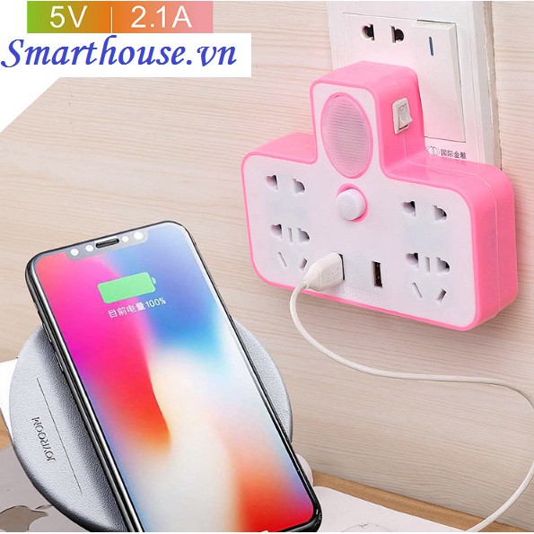 Bộ ổ điện chia 2 cổng USB có đèn led( Giao Màu Ngẫu Nhiên)