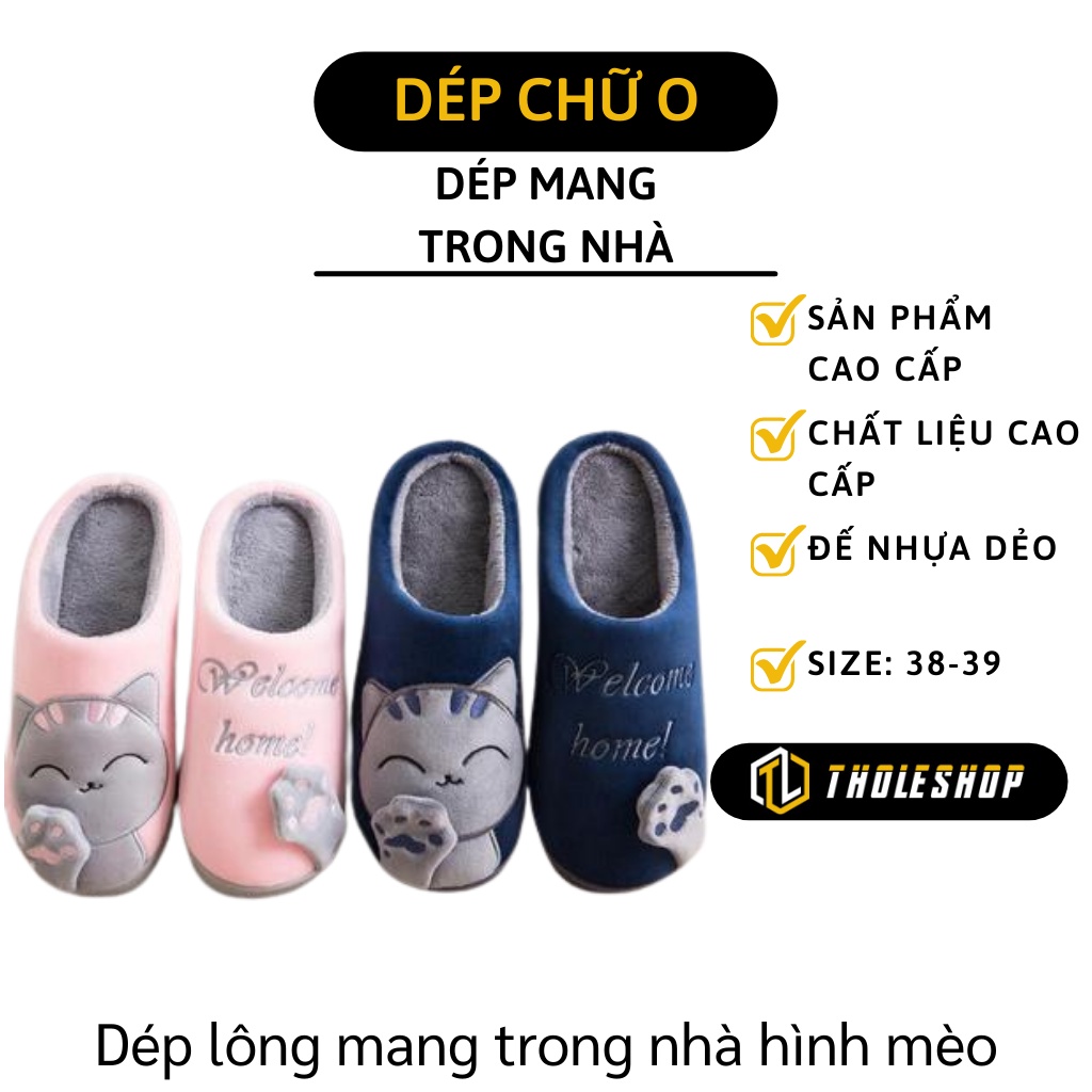 Dép Bông Đi Trong Nhà - Dép Lông Bít Mũi Unisex Giữ Ấm Chân, Quai Hình Mèo Cute 7779