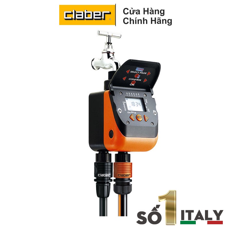 Bộ hẹn giờ tưới cây 2 kênh [Made In Italy] Aquadue Duplo Evolution Claber 8410, ngõ vào ren trong 27