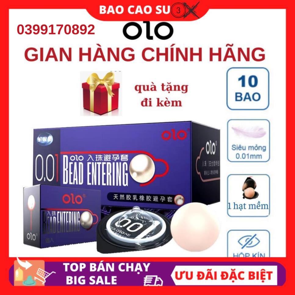 Bao Cao Su OLO 001 Bead Entering Xanh Siêu Mỏng Có Hạt Mềm Tăng Kích Thước Hộp 10 BCS 1 Hạt