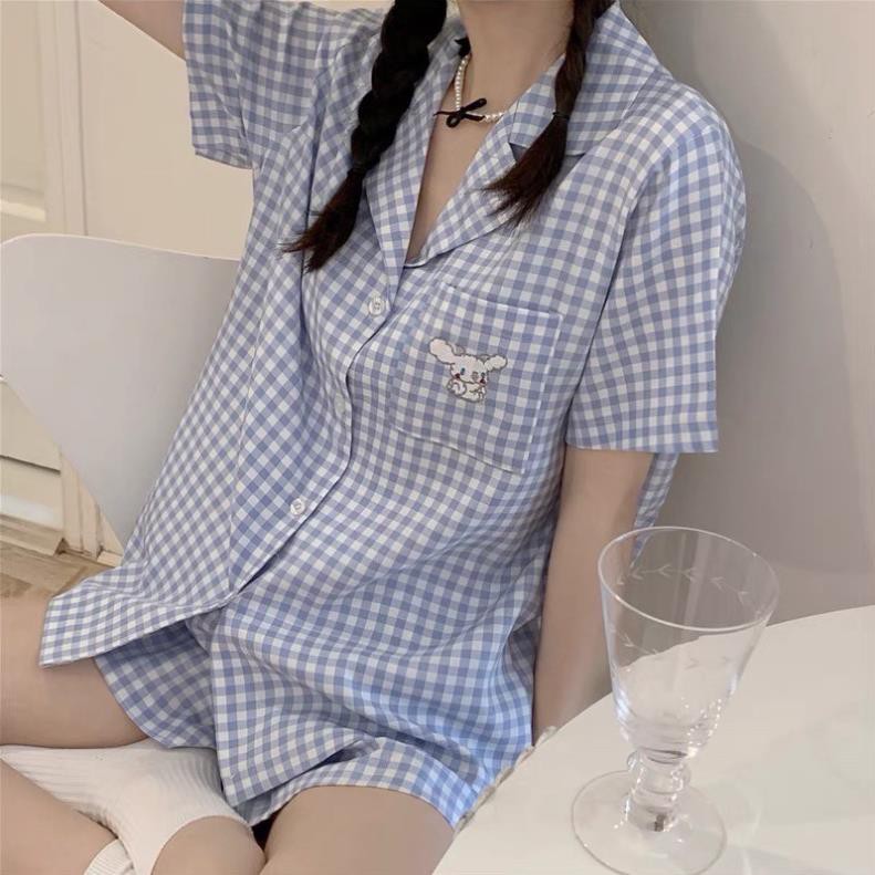 Set Đồ Ngủ Sọc Caro Thỏ Con Cute Đáng Yêu 1093  ྇