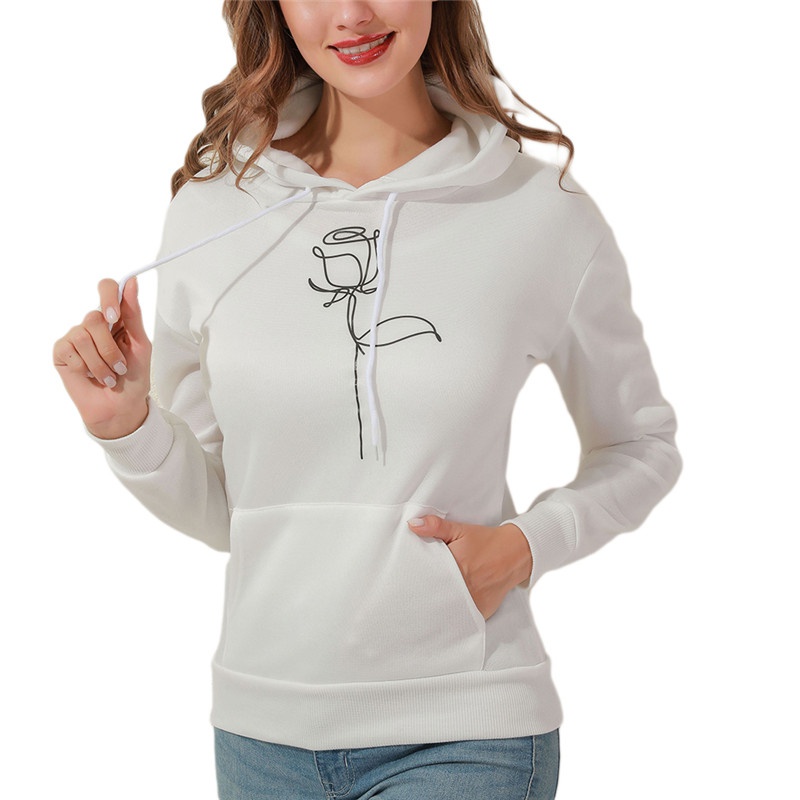 Áo Hoodies Tay Dài Hoạ Tiết Hoa Hồng Cho Nữ Size S-3Xl