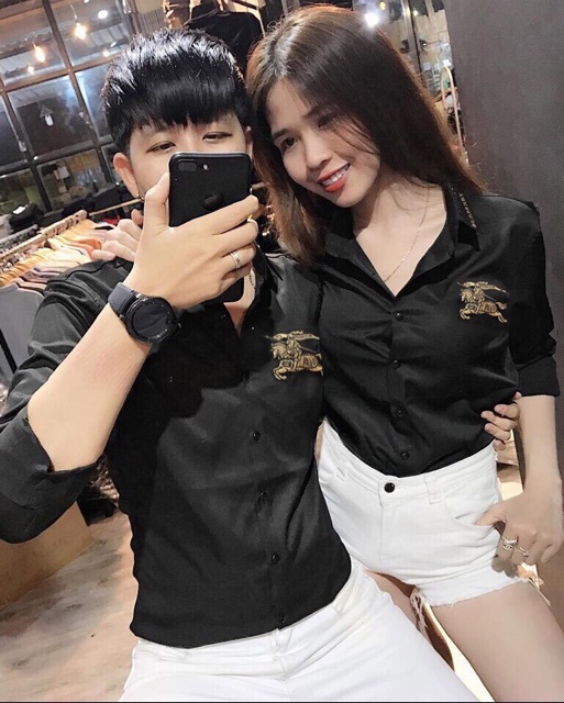 Áo sơ mi cặp thời trang họa tiết con ngựa chạy