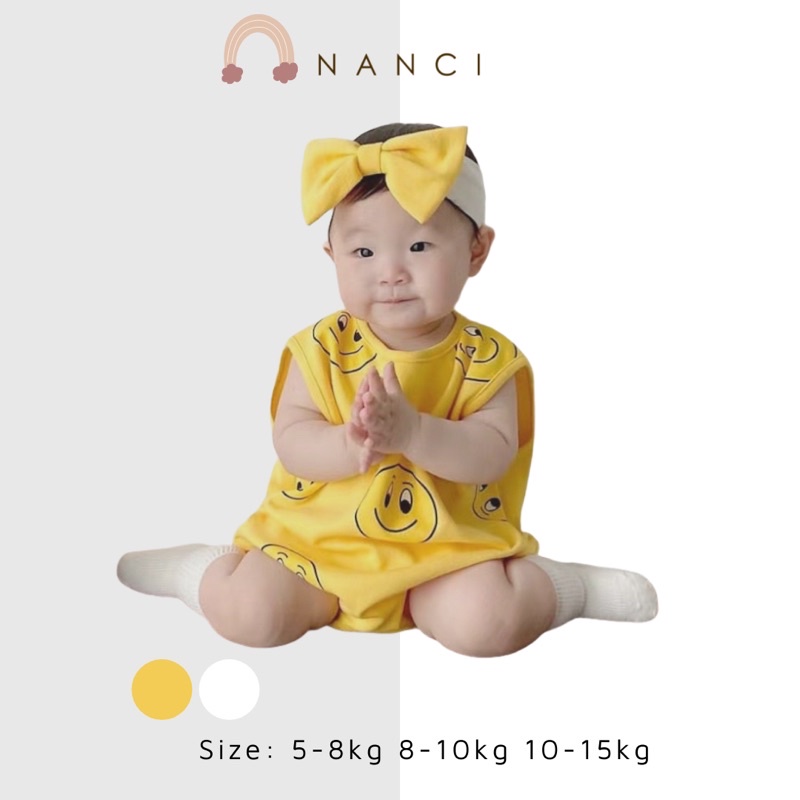 Body suit kèm nơ cánh tay mặt cười em bé