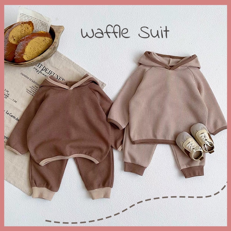 Set Đồ Mùa Đông 2 Món Gồm Áo Hoodie Cotton Tay Dài In Hình Waffle Thời Trang Hàn Quốc + 1 Quần Cho Bé