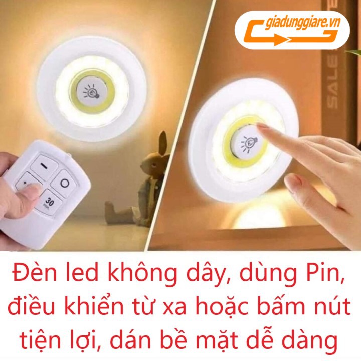 Bộ 3 Đèn LED điều khiển từ xa dùng pin , dán tường không dây với 2 chế độ sáng (Ánh sáng trắng)