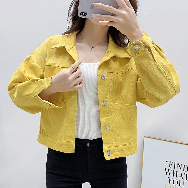 Denim jacket women's 2022 autumn new Korean version of loose long-sleeved polo collar blouse with a variety of thin and short jackets