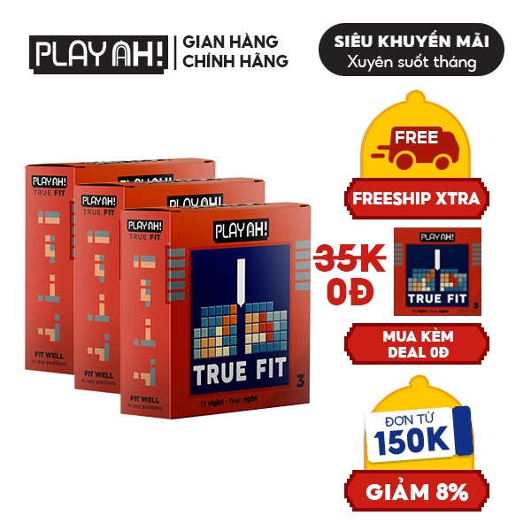 [Mua Kèm Deal 0Đ] Combo 3 Bao Cao Su PLAYAH True Fit Ôm Sát 3 Hộp 3 Bao