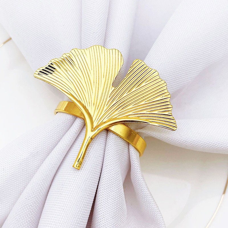 yoo 6pcs Ginkgo Leaves Napkin Ring Buckle Holders for Wedding Party Mother’s Day Dinner Table Decoration