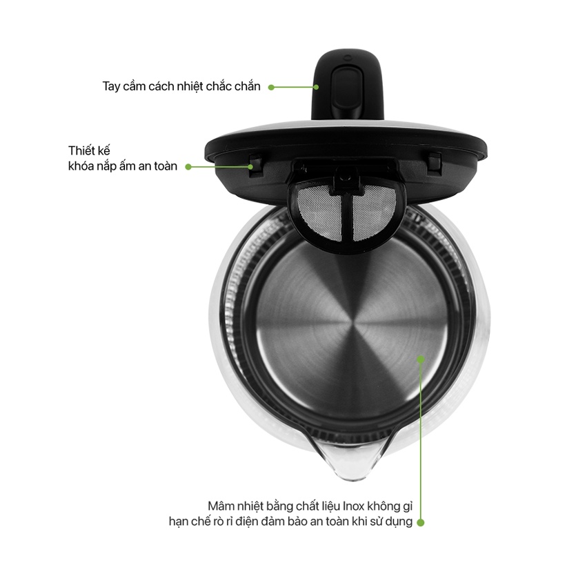 Ấm đun nước thủy tinh siêu tốc 1.7 Lít Smartcook  ICS-3859 - Hàng chính hãng