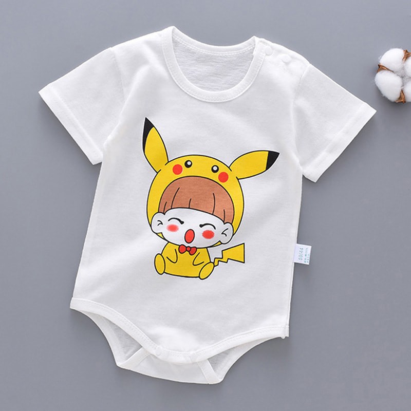 Bodysuit Chíp Ngắn Tay Quảng Châu Pikachu Cho Bé / Bộ Liền Thân Sơ Sinh Thun Cotton Mùa Hè Mỏng Mát