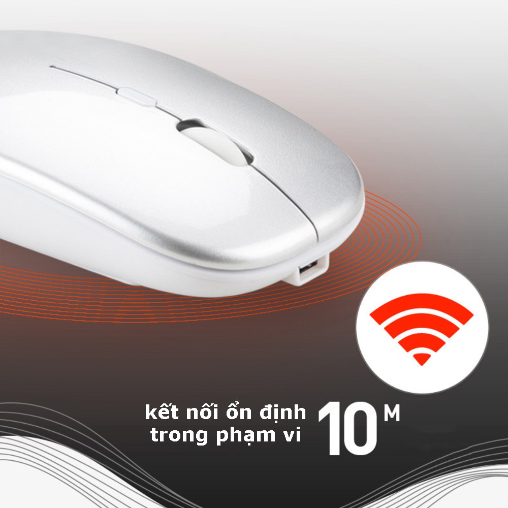 Chuột không dây Bluetooth 2 chế độ kết nối có đèn LED và sạc lại. Kết nối ổn định với mọi thiết bị