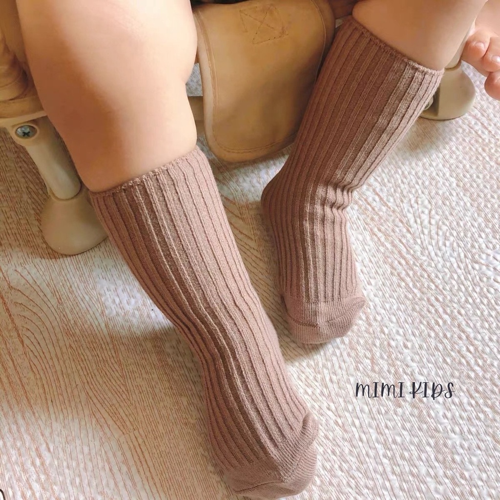 Tất vớ trơn cao cổ phong cách Hàn Quốc chống trơn trượt cho bé Mimi Kids T01