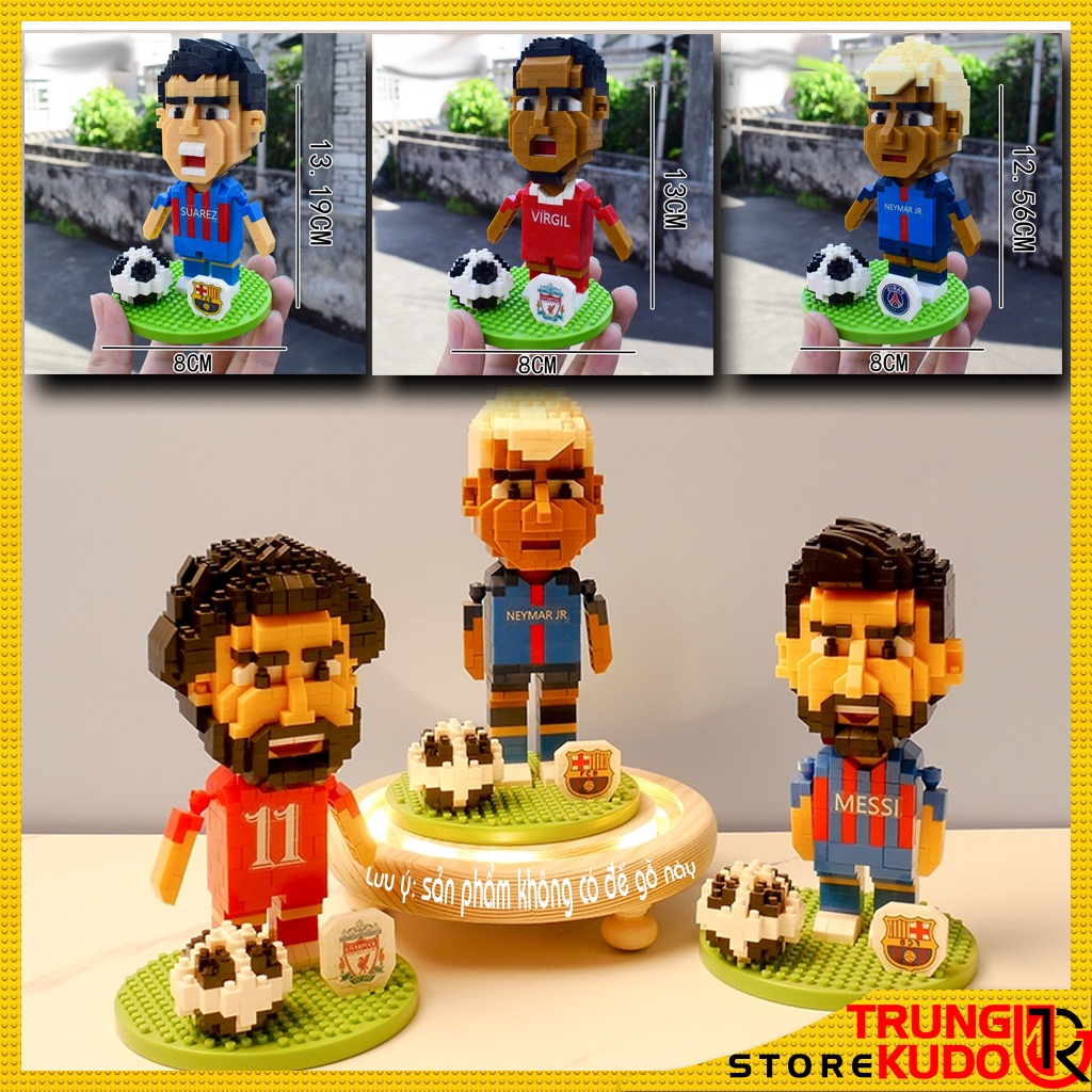 Mô hình Ronaldo Messi và các cầu thủ bóng đá dạng Đồ chơi xếp hình Neymar, Van Dijk, Salah làm quà tặng, đồ decor