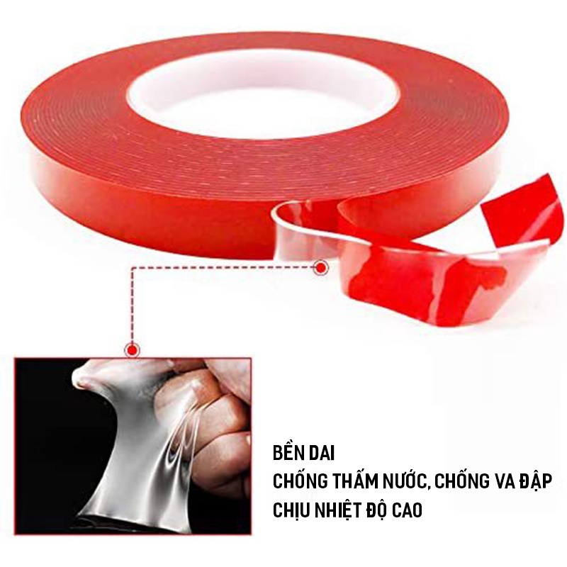 Băng dính 3m 2 mặt đục và trong suốt loại 10mm dài 3m, 10 mét, băng keo dán cường lực siêu dính ô tô, nội thất, nhà tắm