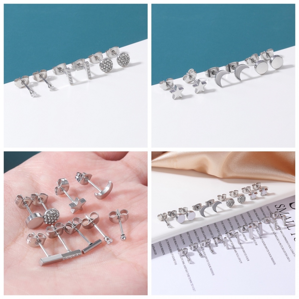 Set 8/22 Bông Tai Hình Trái Tim Đính Đá Nhiều Màu Sắc
