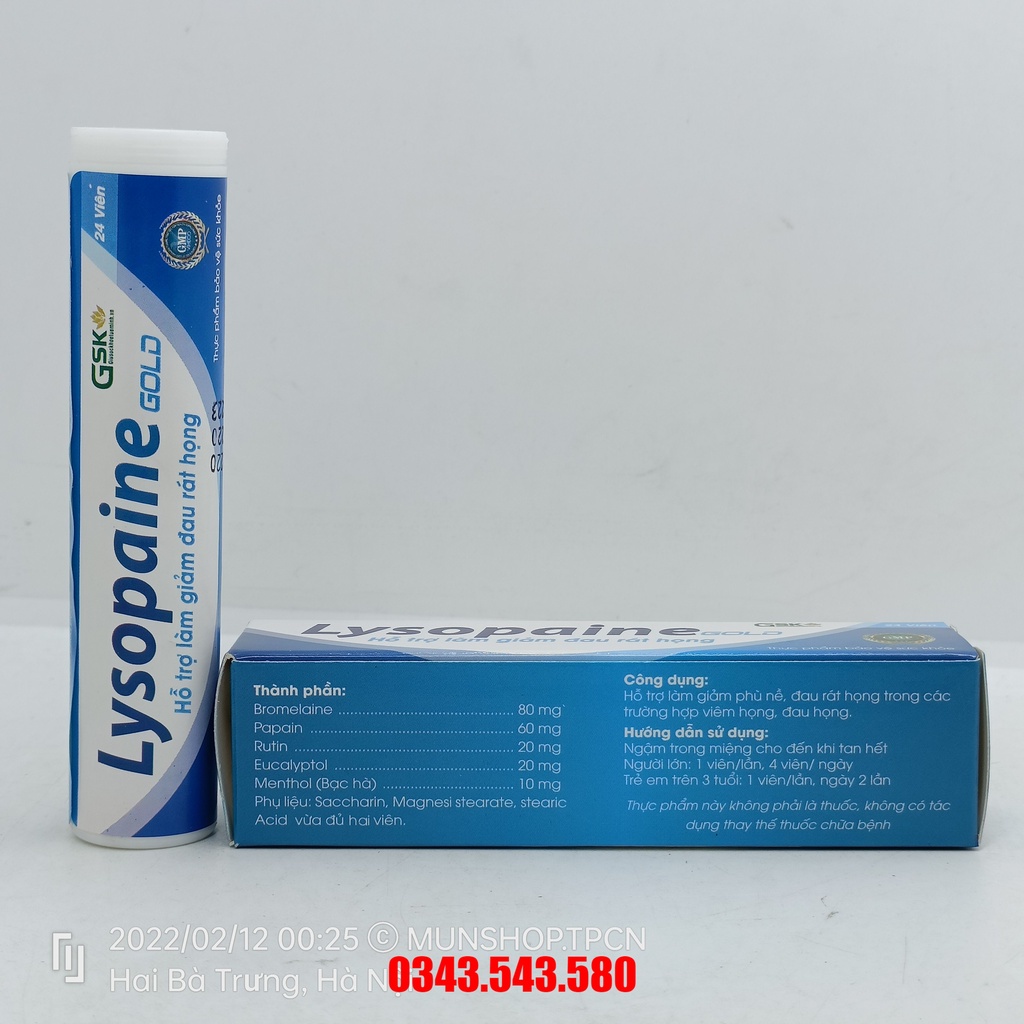 Lysopaine Gold - Hỗ trợ làm giảm đau rát họng tuýp 24 viên