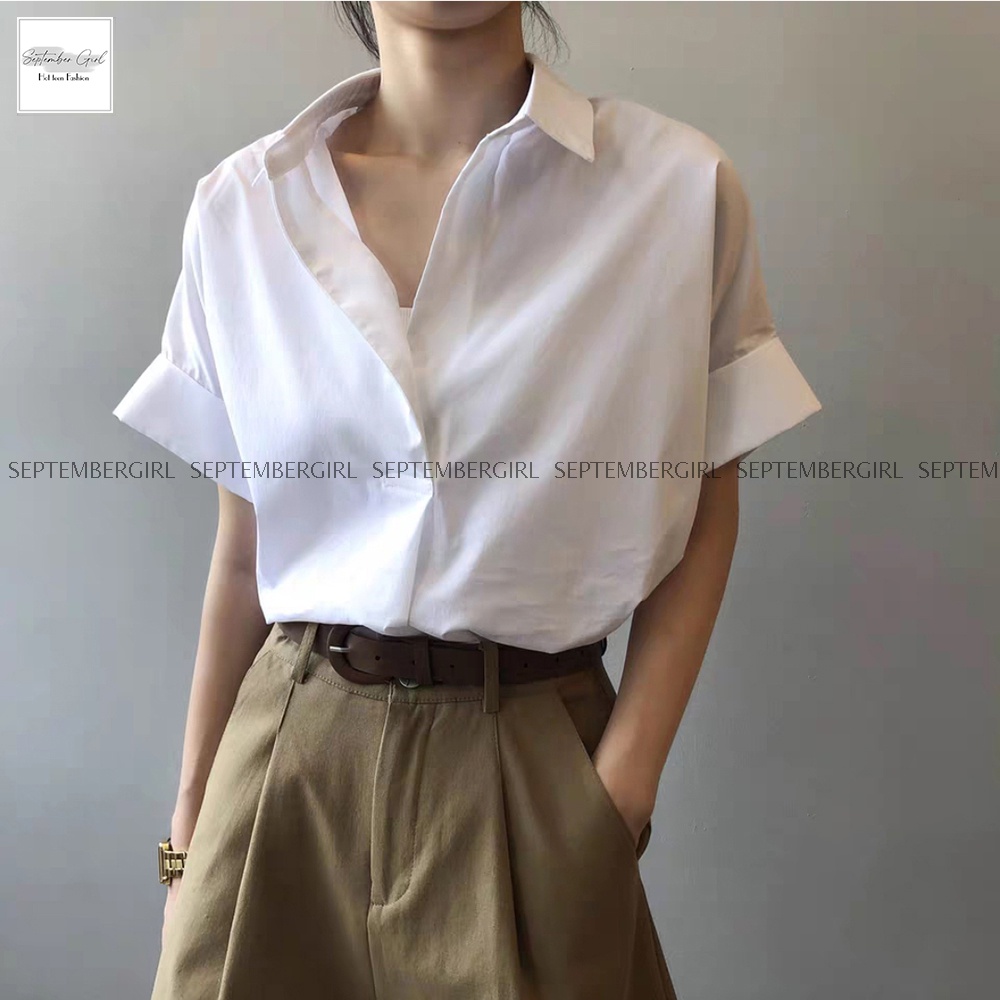 Áo kiểu nữ áo sơ mi công sở ngắn tay trơn màu thanh lịch SOMI NU 007V1 septembergirl