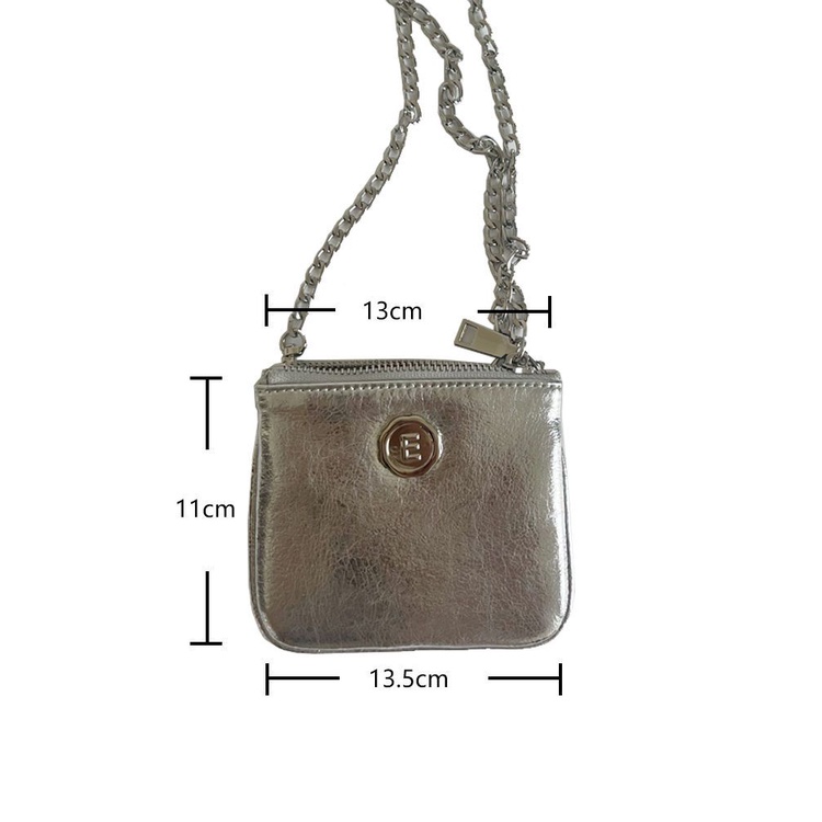 Túi Da Sáp Dầu Đeo Chéo mini Hình Vuông Phối Dây Xích Phong Cách Hàn Quốc Cho Nữ