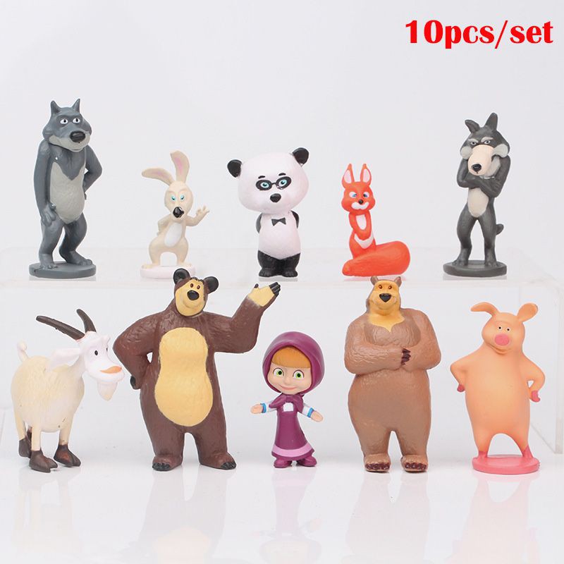 Set 10 Mô Hình Búp Bê Masha Và Gấu Hoạt Hình Dễ Thương