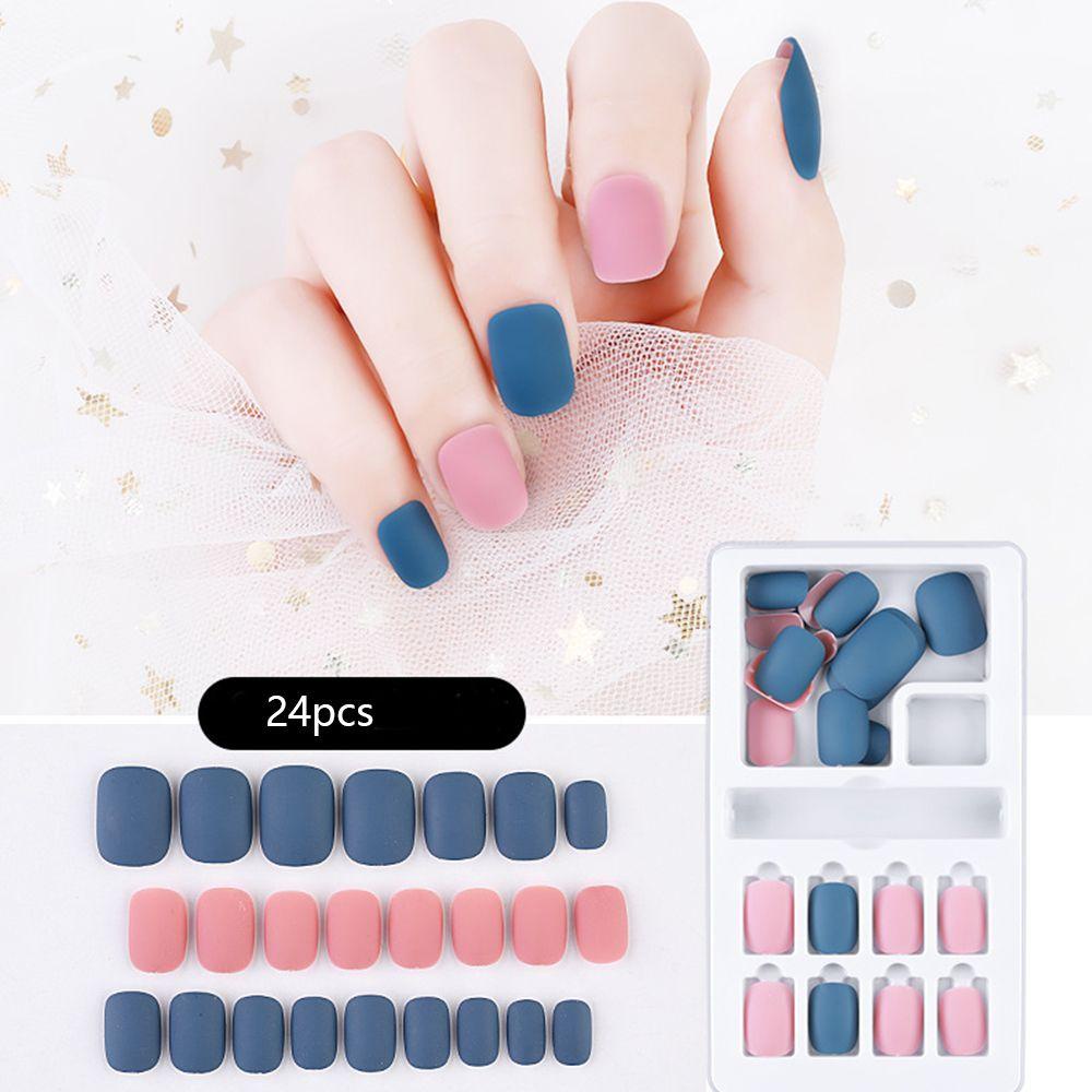 Set 24 Móng Tay Giả Ngắn Dạng Nhấn Trang Trí Nghệ Thuật