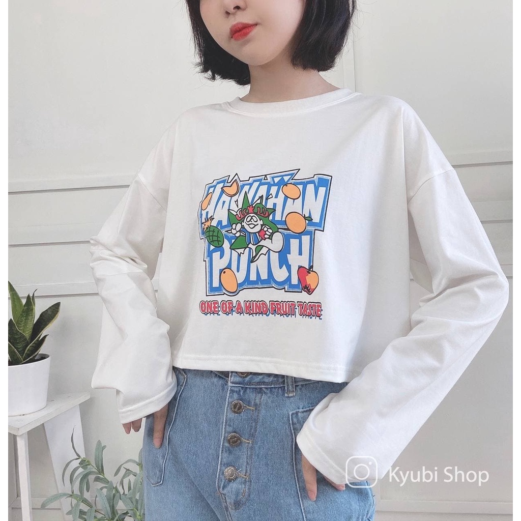 Áo thun croptop nữ ulzzang tay dài phom rộng chất cotton [Nhiều mẫu LIST22] - Áo croptop Kyubi ATCR22