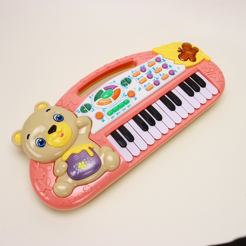 NEWBộ Đồ Chơi Đàn Piano Gấu Nâu Cho Bé Cực Xinh-Đàn Phím Dùng Pin