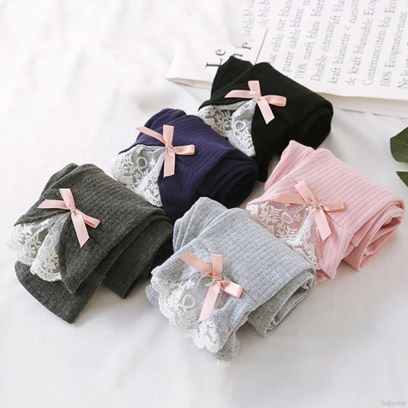 Babyme Children Kids Autumn Cartoon Lace Bow Thick Warm Casual Casual Sweet Slim Girls Pants