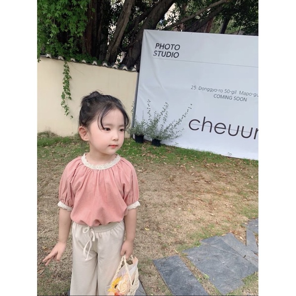 Áo Cộc Tay Phối Ren Màu Hồng Xinh xắn Cho bé - Nhà Cam