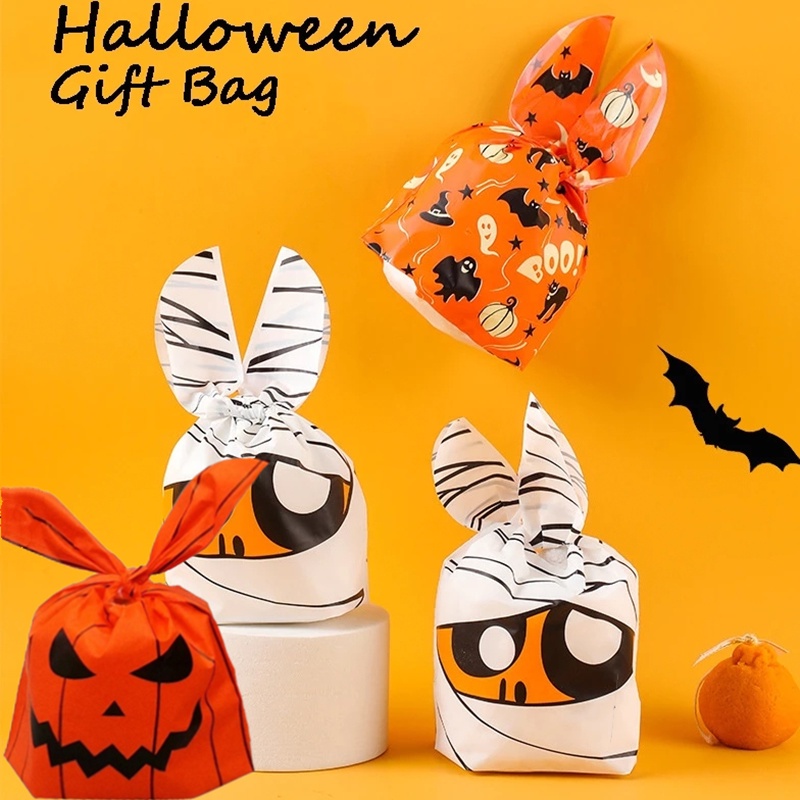 Set 50 Túi Đựng Kẹo Bằng Nhựa Họa Tiết Halloween Đáng Yêu