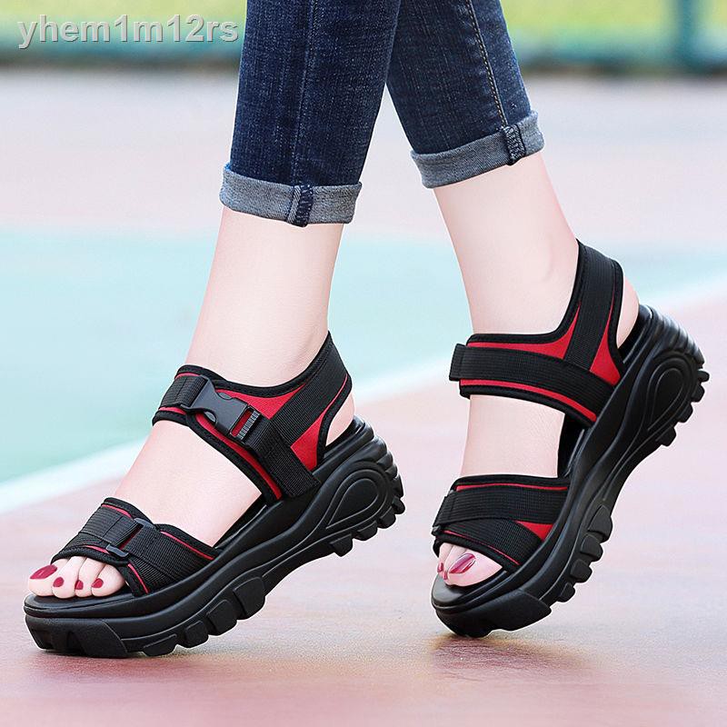 ♙❡Muffet Platform Sandals Thể thao Nữ Fairy Style 2021 New Summer Net Red Super Fire Flat Ladies Beach Shoes
