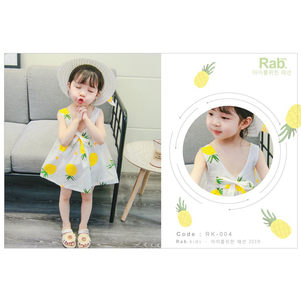 Sét váy bé gái + mũ dứa vàng đi biển RK-004
