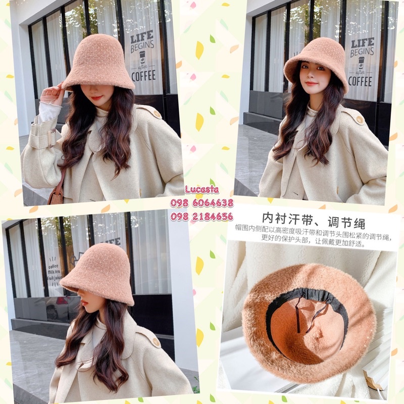 [256] Mũ Bucket len lông chồn phong cách Hàn Quốc - hot trend 2022