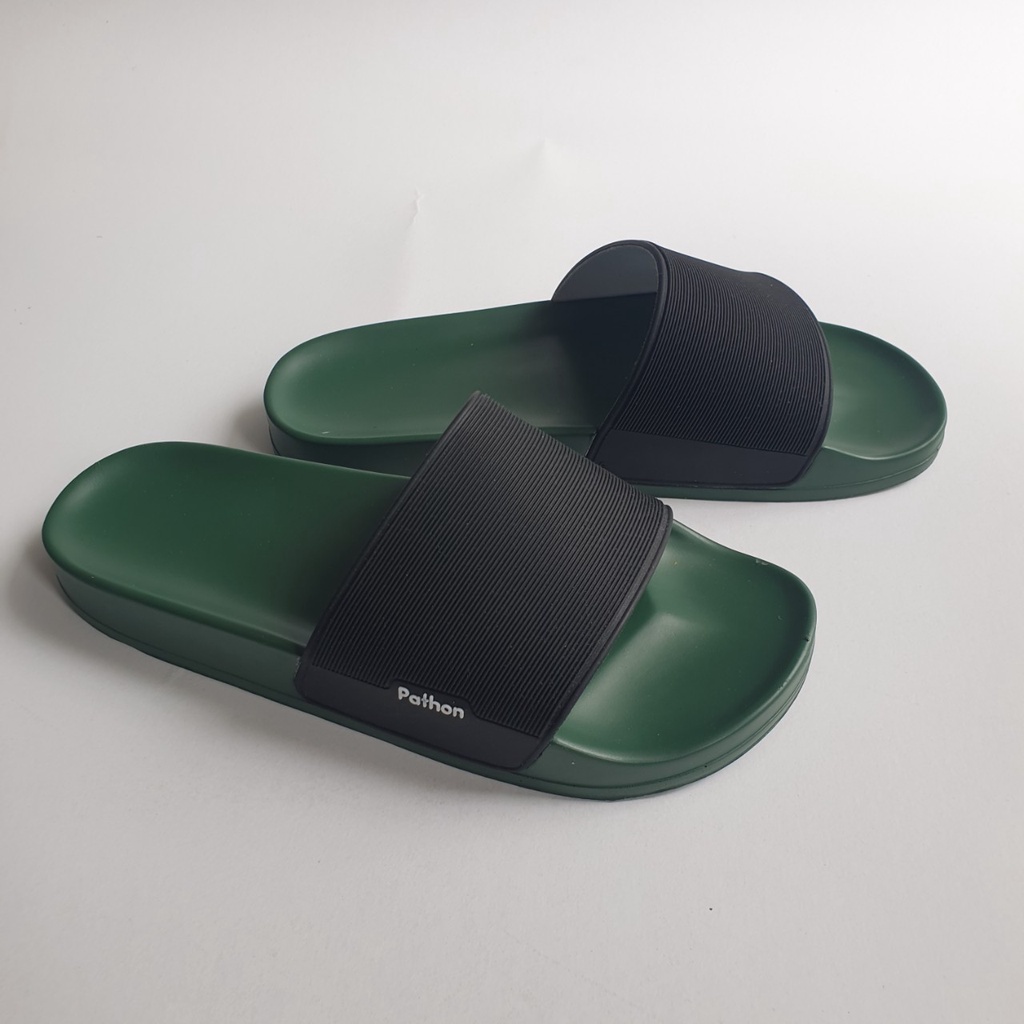 Dép nam nữ quai ngang slipper Pathon quai PVC và đế PU xanh quai đen Mẫu SD63