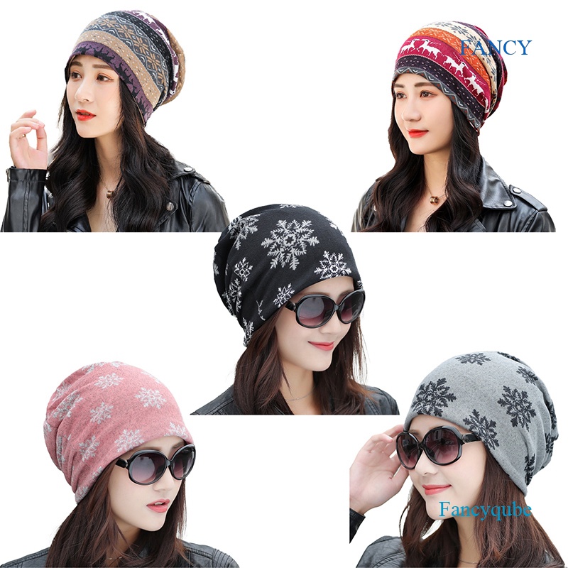 Nón Len Trùm Đầu Họa Tiết Hoa Tuyết Thời Trang Cho Nữ
