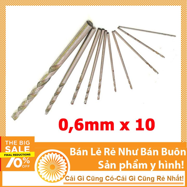 Hộp 10 chiếc mũi khoan mini 0.6 mũi khoan mạch điện tử khoan gỗ khoan đa năng 69