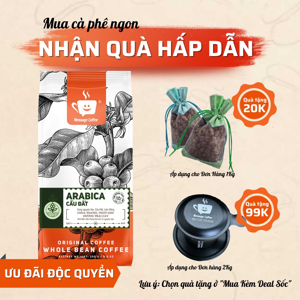 Cà phê Arabica Cầu Đất nguyên chất 100% hậu vị ngọt thơm quyến rũ gói 500g Pha Máy - Cold Brew và Drip từ Message Coffee | BigBuy360 - bigbuy360.vn