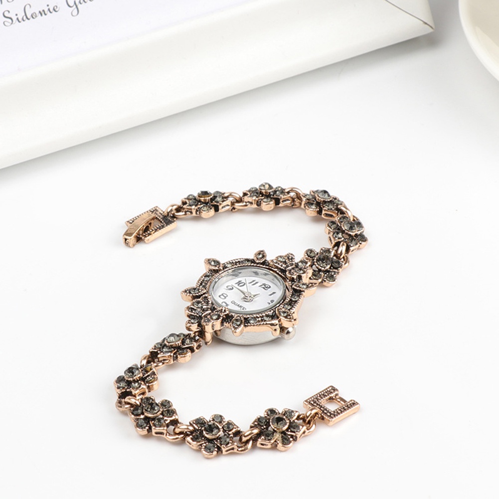 Đồng Hồ Đeo Tay Mặt Tròn Đính Đá Thời Trang Vintage Cho Nữ