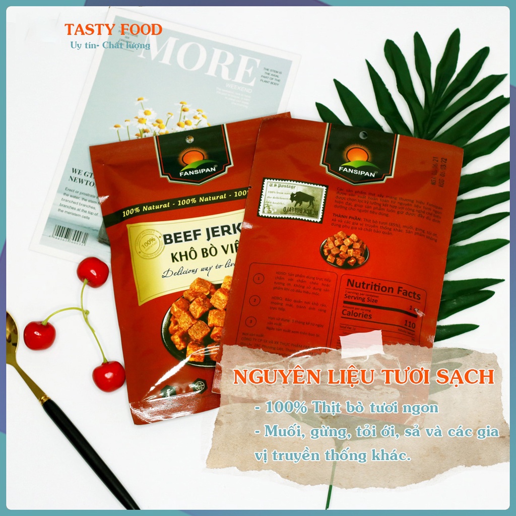 KHÔ BÒ VIÊN Fansipan thượng hạng gói 50g, khô bò cục ,bò khô đảm bảo vệ sinh an toàn thực phẩm Tasty Food