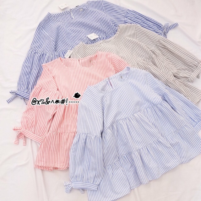 (thao26_.) Áo babydoll sọc tay nở