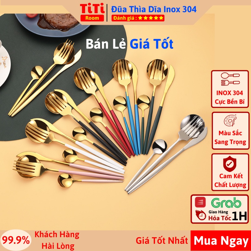 Muỗng đũa thìa nĩa dao Inox 304 không gỉ mạ vàng cao  Dụng cụ cá nhân ăn cơm văn phòng TiTiRoom