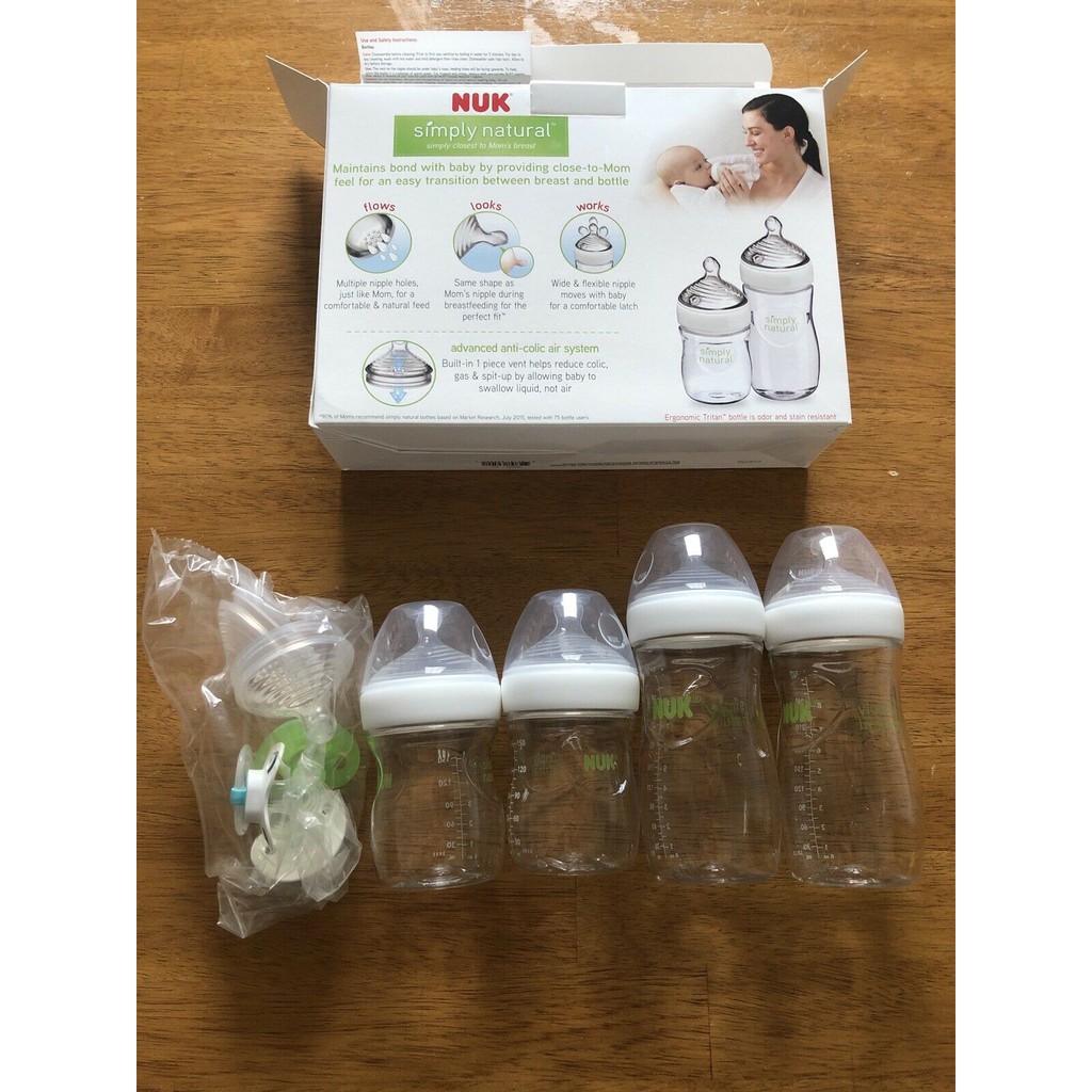 Set 4 bình sữa Nuk Simply Natural 150ml, 270ml, 2 ti giả