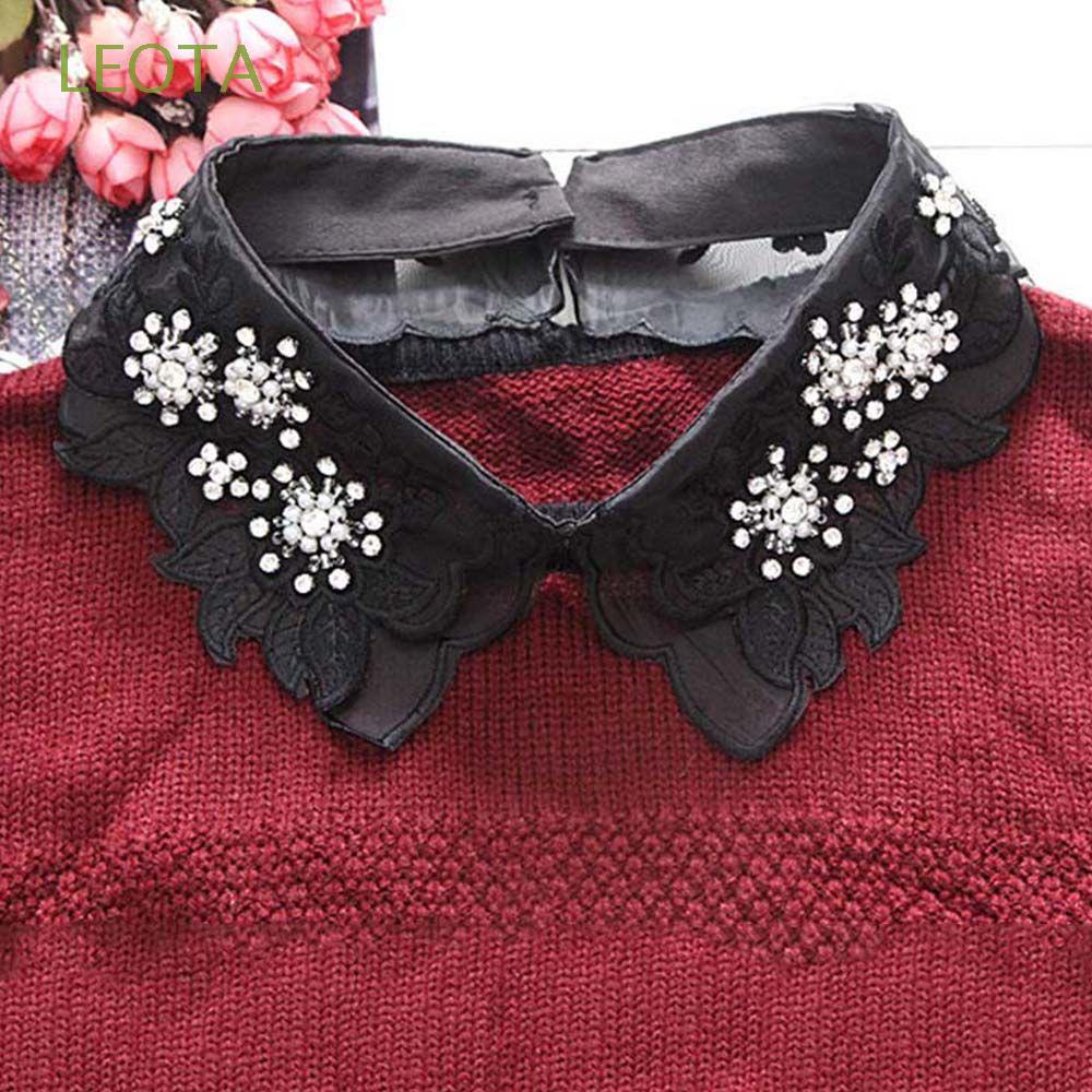 Cổ Áo Sơ Mi Giả Bằng Cotton In Họa Tiết Hoa Lá Đính Ngọc Trai Thời Trang Cho Nữ Beotua