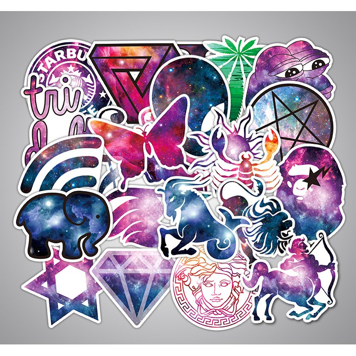 Set 36 sticker Galaxy dán nón BH, xe, vali, laptop,...