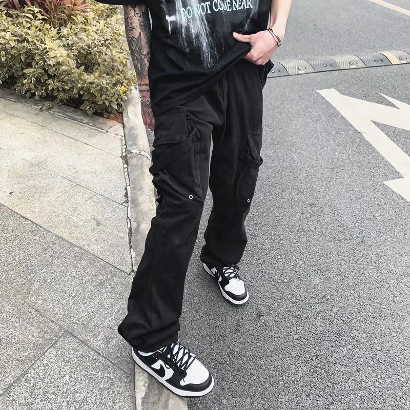 Quần dài dáng rộng màu đen thiết kế đơn giản phong cách Hàn Quốc cá tính cho nam