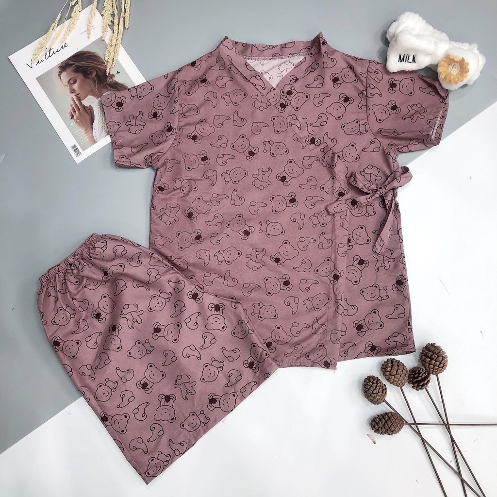 🌸 Set pijama buộc nơ in hình cute, quần áo ngủ mặc ở nhà, mùa hè Ulzzang HOT 🌸