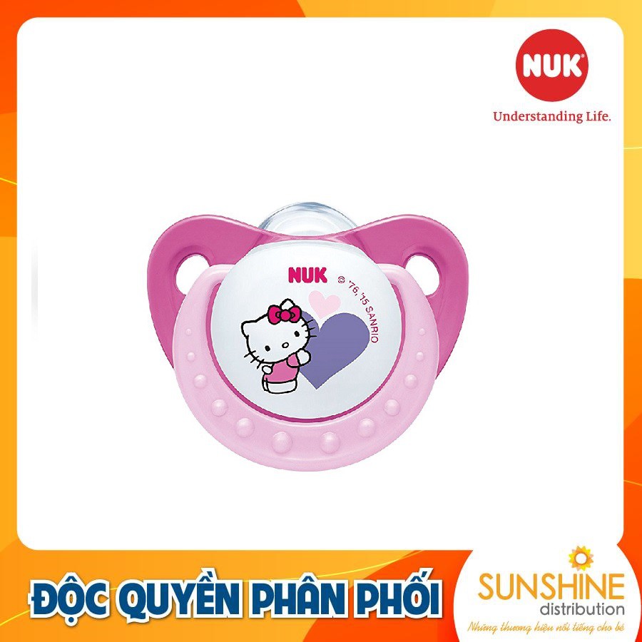 Bộ 2 ti giả silicone NUK Sleeptime Hello Kitty cho bé 0-6-18 tháng tím/hồng