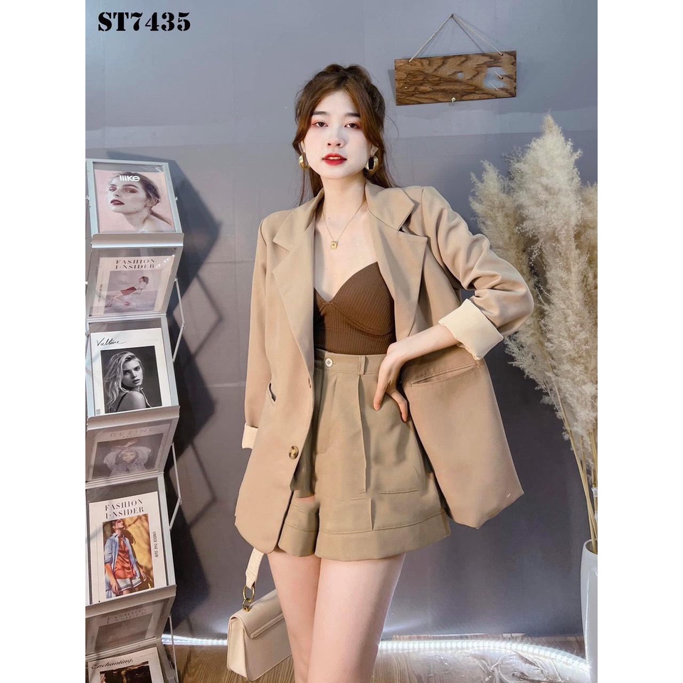 ✨BÁN SỈ✨Áo vest tay lật 2 lớp 2 cúc 2 màu be đen