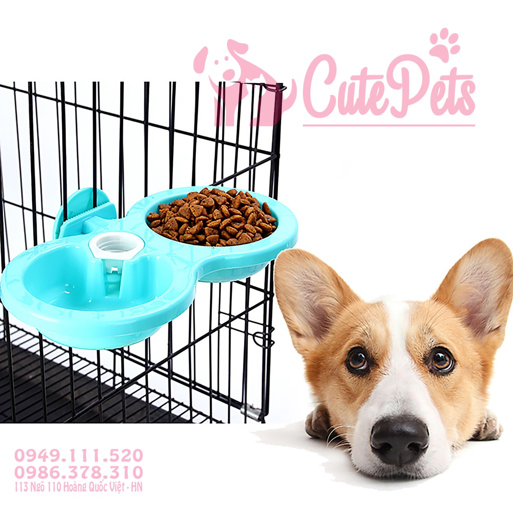 Bát đôi gắn chuồng ăn uống cấp nước tự động dành cho thú cưng - CutePets Phụ kiện chó mèo Pet shop Hà Nội